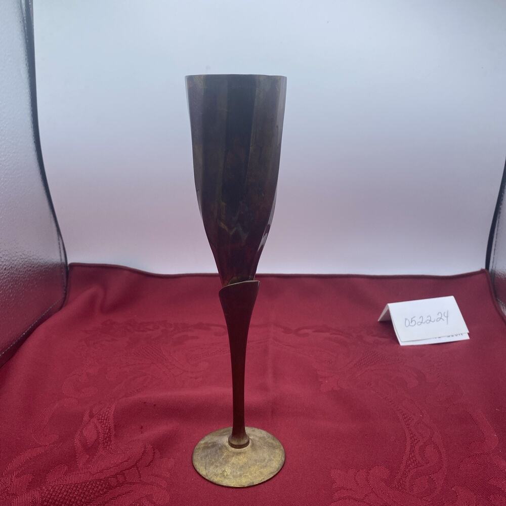 Vintage Brass Copper Metal Ribbed Tulip Champagne Flutes 9.5”